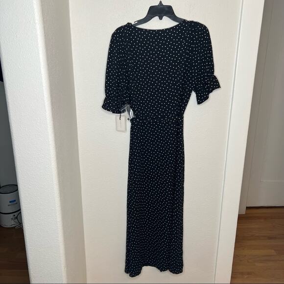 New 1 State Black & White Polka Dot Midi Button Down Dress Womens size 10 - Picture 3 of 6